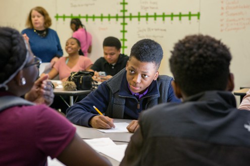 Ninth-grade students work together on an Algebra II assignment. Photo by Allison Shelley/The Verbatim Agency for American Education: Images of Teachers and Students in Action