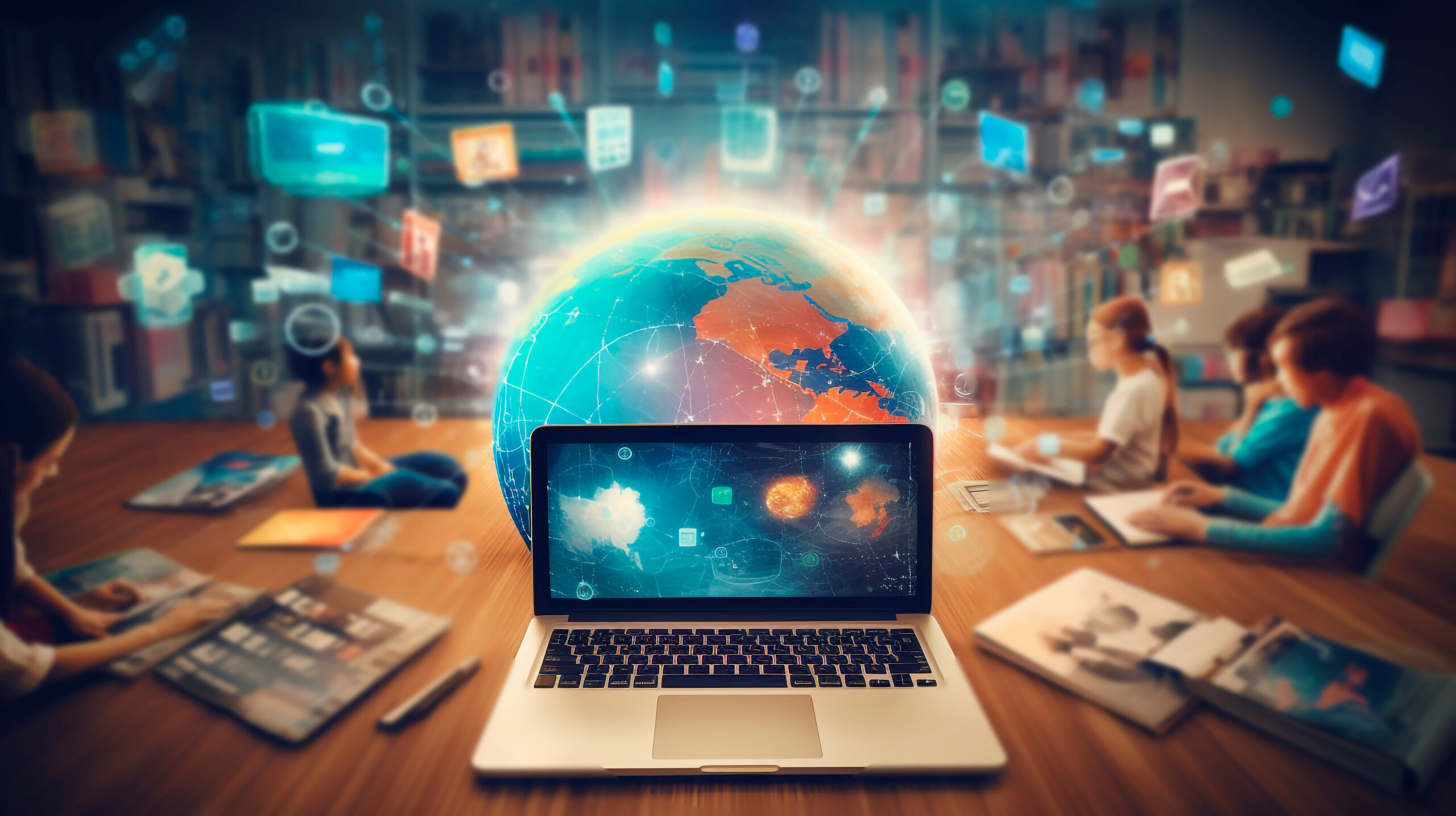image of online education system in the modern world, new technologies for teaching schoolchildren and students. Generative AI image of online education system in the modern world, new technologies for teaching schoolchildren and students. Generative AI